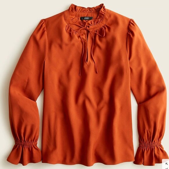 J.Crew Gathered Ruffle Drapey Top in Deep Ember - Size Medium - Picture 1 of 4